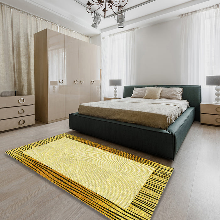 Patterned Dark Golden Brown Rug in a Bedroom, pat1416yw