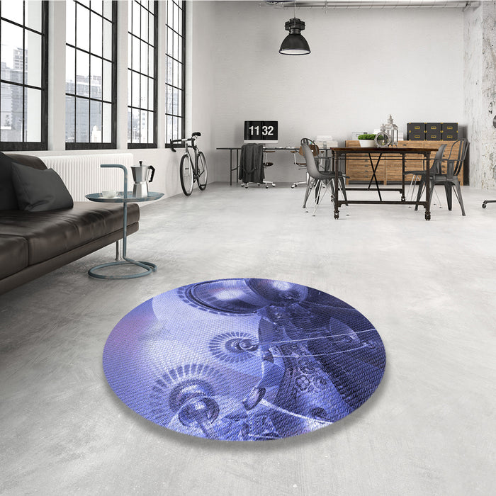 Round Patterned Purple Mimosa Purple Rug in a Office, pat1418blu