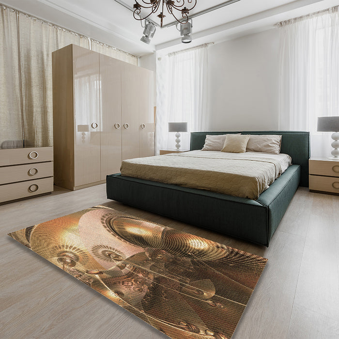 Round Machine Washable Transitional Brown Sand Brown Rug in a Office, wshpat1418brn