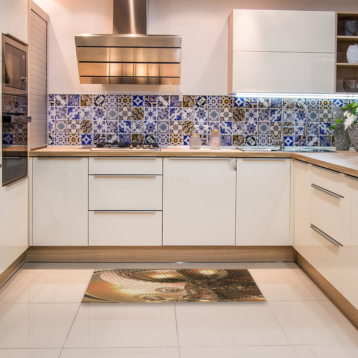 Patterned Brown Sand Brown Rug in a Kitchen, pat1418brn
