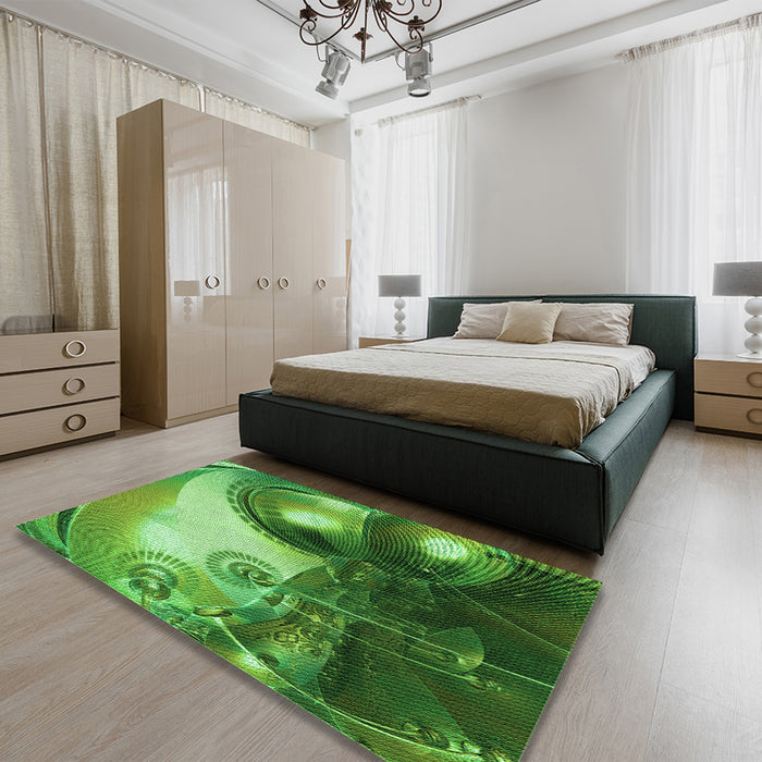 Round Machine Washable Transitional Deep Emerald Green Rug in a Office, wshpat1418grn