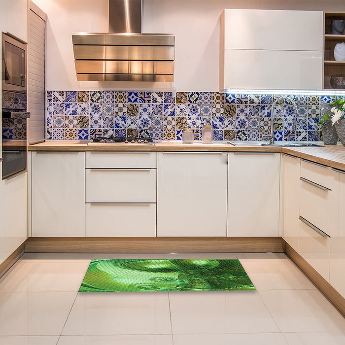 Patterned Deep Emerald Green Rug in a Kitchen, pat1418grn
