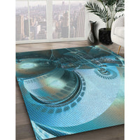 Patterned Dark Blue Grey Blue Rug, pat1418lblu