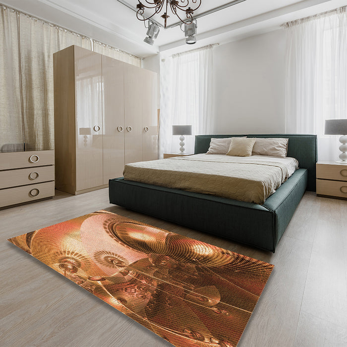 Patterned Tomato Red Rug in a Bedroom, pat1418org