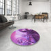 Round Patterned Dark Magenta Purple Rug in a Office, pat1418pur