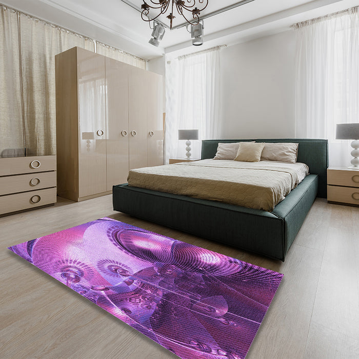 Patterned Dark Magenta Purple Rug in a Bedroom, pat1418pur