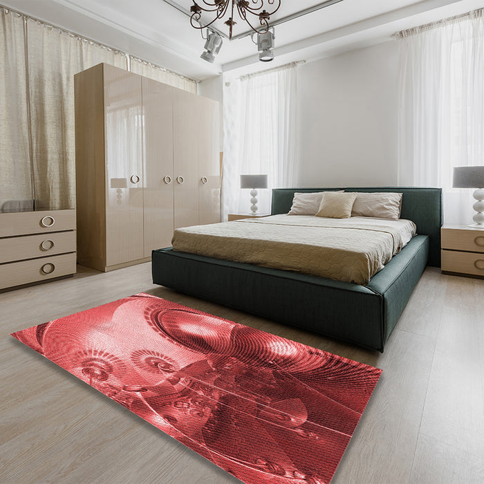 Patterned Red Rug in a Bedroom, pat1418rd