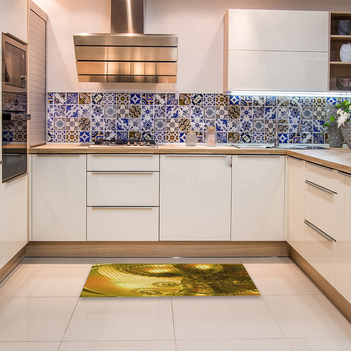 Patterned Yellow Rug in a Kitchen, pat1418yw