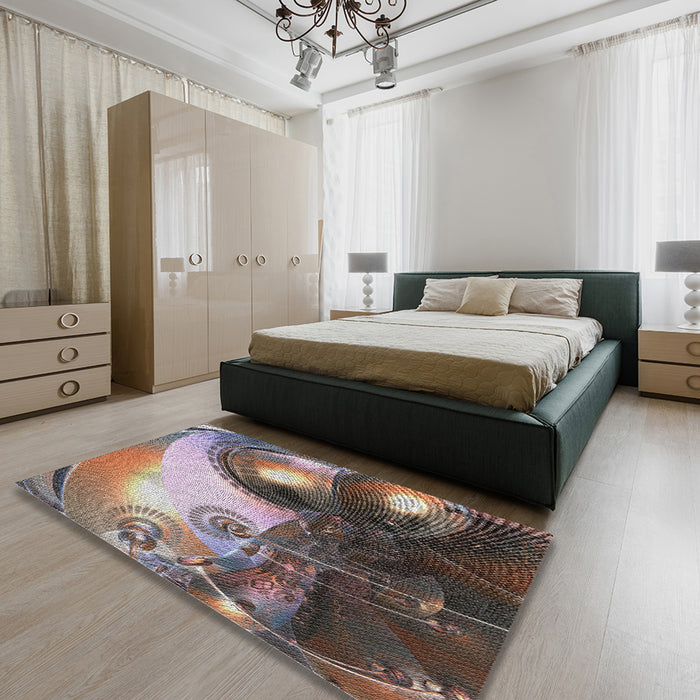 Patterned Bakers Brown Novelty Rug in a Bedroom, pat1418