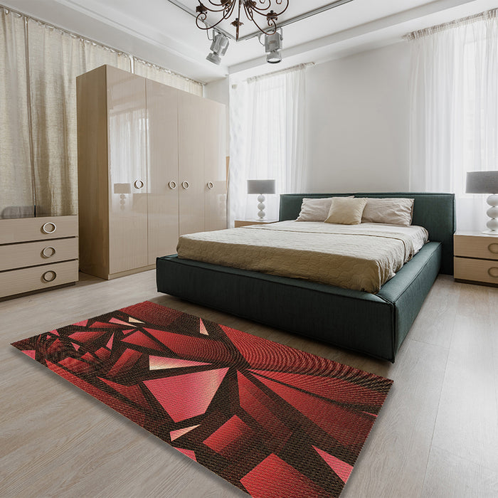 Patterned Dark Red Rug in a Bedroom, pat1419brn