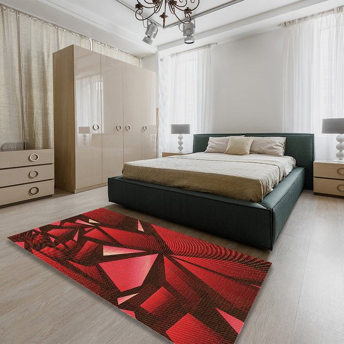 Patterned Tomato Red Rug in a Bedroom, pat1419org
