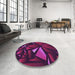 Round Patterned Dark Magenta Purple Rug in a Office, pat1419pur