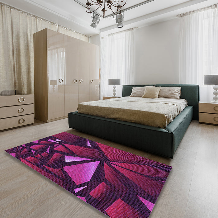 Patterned Dark Magenta Purple Rug in a Bedroom, pat1419pur