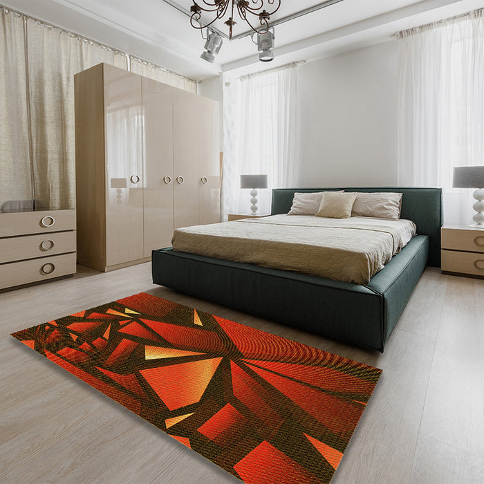 Patterned Mahogany Brown Rug in a Bedroom, pat1419yw