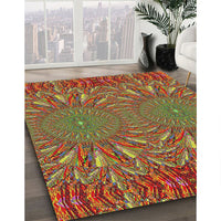 Patterned Copper Green Modern Rug, pat141