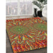 Patterned Copper Green Modern Rug in Family Room, pat141