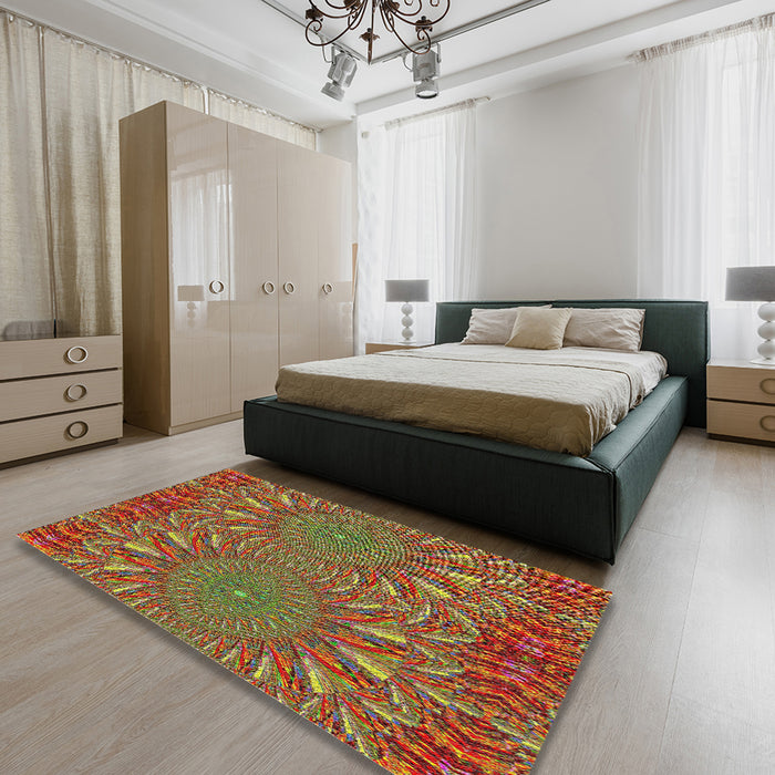 Machine Washable Transitional Brass Green Rug in a Bedroom, wshpat141