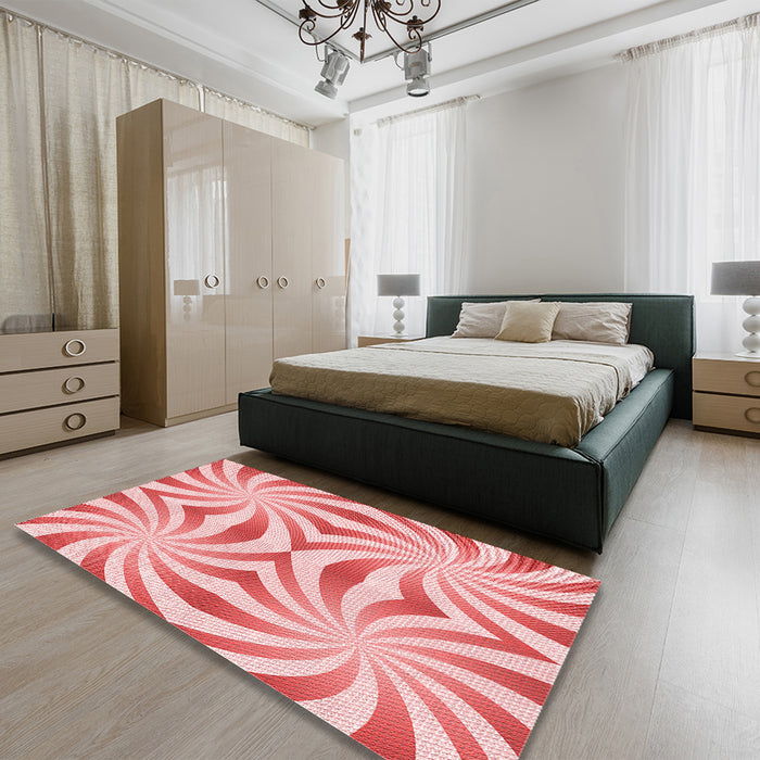 Round Machine Washable Transitional Deep Rose Pink Rug in a Office, wshpat142rd