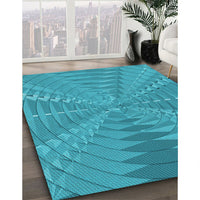 Patterned Bright Turquoise Blue Rug, pat1420lblu