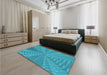 Patterned Bright Turquoise Blue Rug in a Bedroom, pat1420lblu