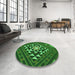 Round Patterned Deep Emerald Green Rug in a Office, pat1421grn