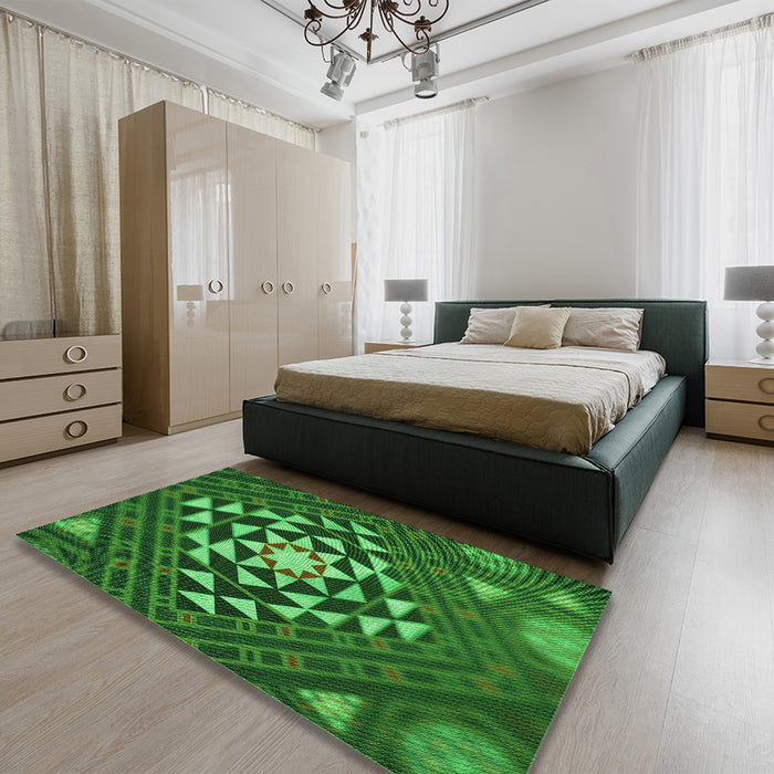 Patterned Deep Emerald Green Rug in a Bedroom, pat1421grn