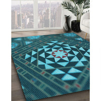 Patterned Dark Turquoise Green Rug, pat1421lblu