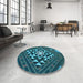 Round Patterned Dark Turquoise Green Rug in a Office, pat1421lblu