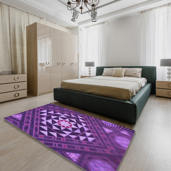 Patterned Purple Rug in a Bedroom, pat1421pur