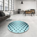 Round Patterned Electric Blue Rug in a Office, pat1422lblu