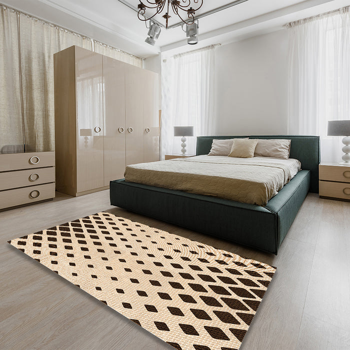 Patterned Sienna Brown Rug in a Bedroom, pat1422org