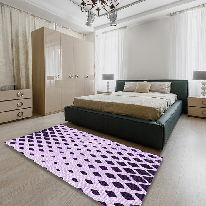 Patterned Bright Grape Purple Rug in a Bedroom, pat1422pur
