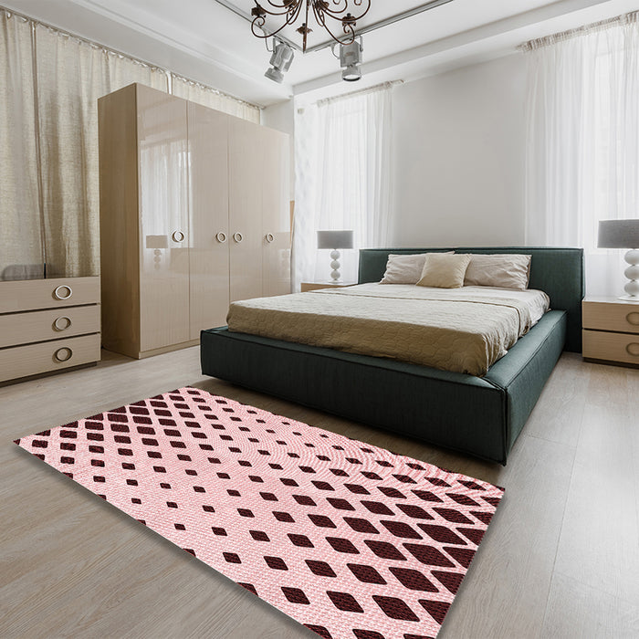 Round Machine Washable Transitional Light Rose Pink Rug in a Office, wshpat1422rd