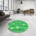 Round Patterned Neon Green Rug in a Office, pat1423grn