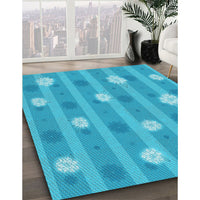 Patterned Bright Cyan Blue Rug, pat1423lblu