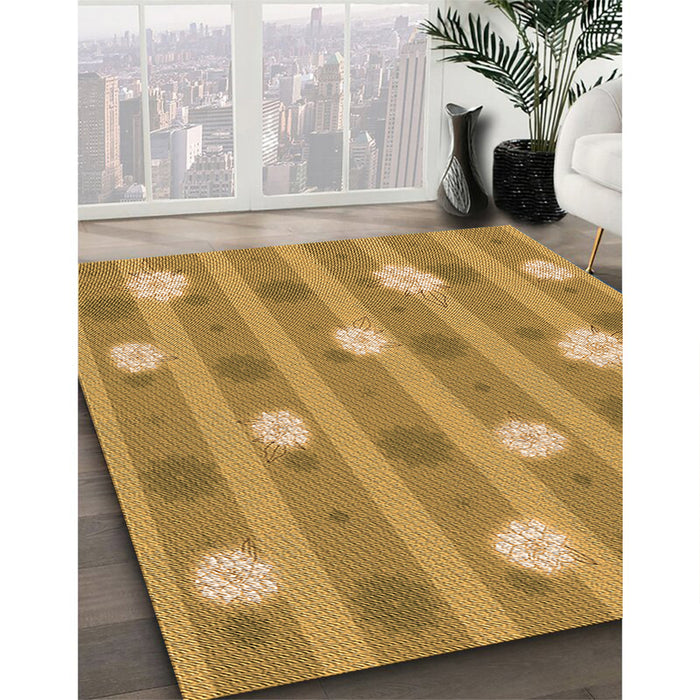 Patterned Yellow Rug in Family Room, pat1423org