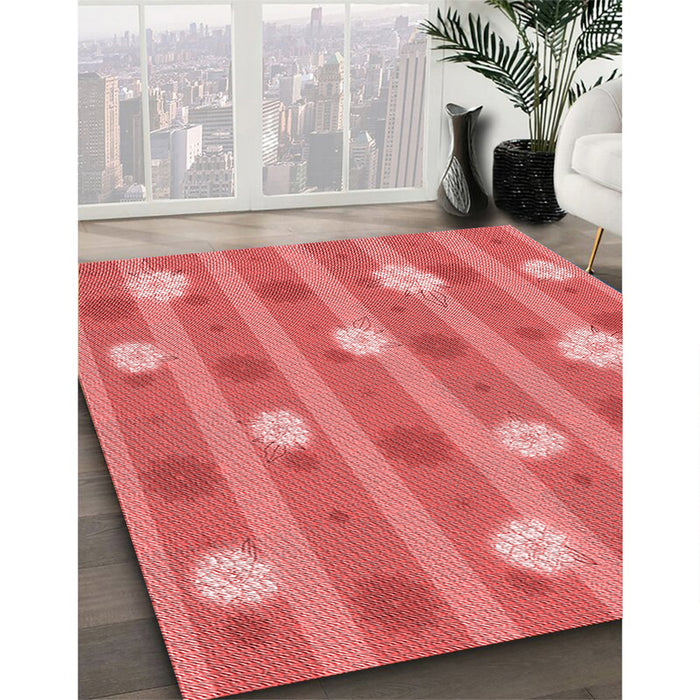 Patterned Ruby Red Rug in Family Room, pat1423rd