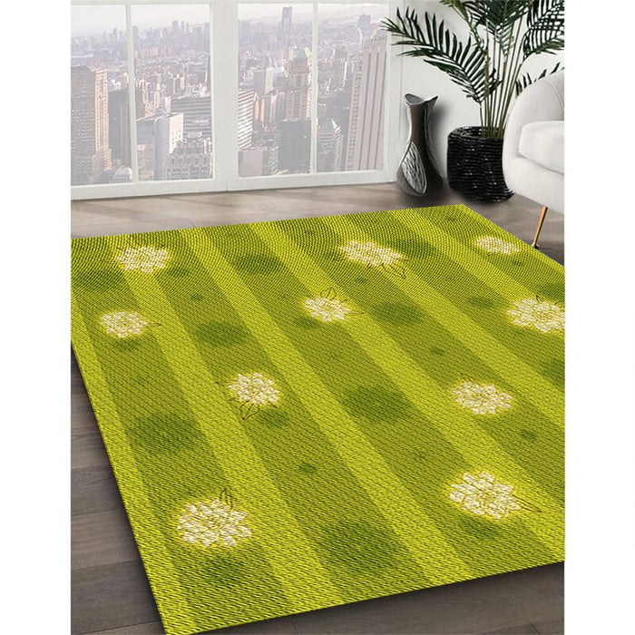 Patterned Dark Yellow Green Rug in Family Room, pat1423yw