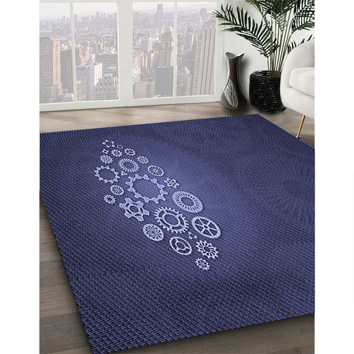 Patterned Night Blue Rug in Family Room, pat1424blu