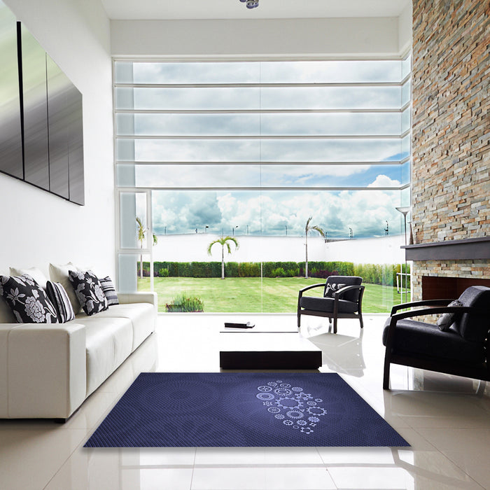 Square Patterned Night Blue Rug in a Living Room, pat1424blu