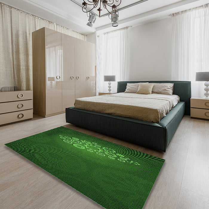Patterned Green Rug in a Bedroom, pat1424grn
