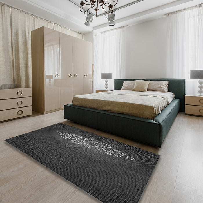 Patterned Charcoal Black Rug in a Bedroom, pat1424gry
