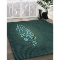 Patterned Deep Teal Green Rug, pat1424lblu