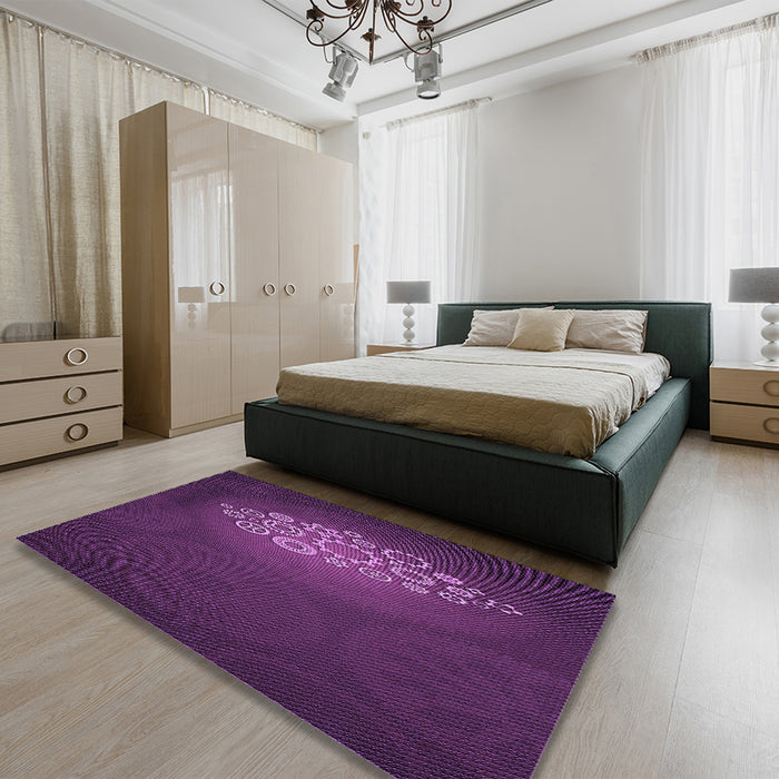 Patterned Dark Orchid Purple Rug in a Bedroom, pat1424pur