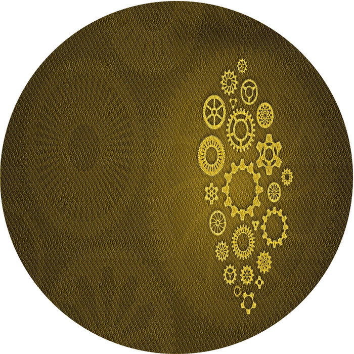 Square Machine Washable Transitional Dark Yellow Green Rug in a Living Room, wshpat1424yw