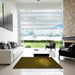 Square Patterned Dark Yellow Green Rug in a Living Room, pat1424yw