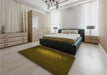 Patterned Dark Yellow Green Rug in a Bedroom, pat1424yw