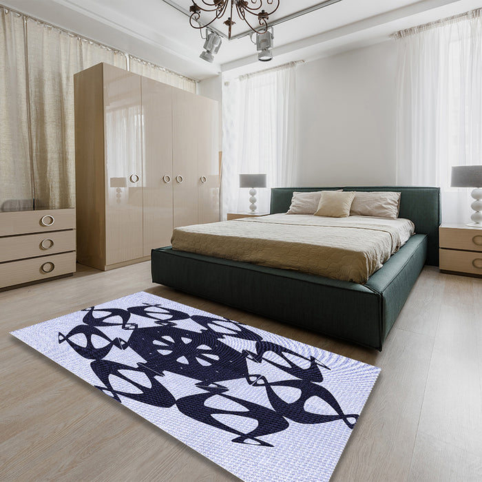 Patterned Blue Rug in a Bedroom, pat1425blu