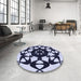 Round Patterned Blue Rug in a Office, pat1425blu