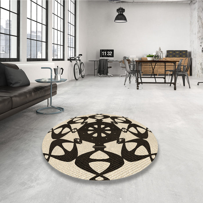 Round Patterned Milk Chocolate Brown Rug in a Office, pat1425brn
